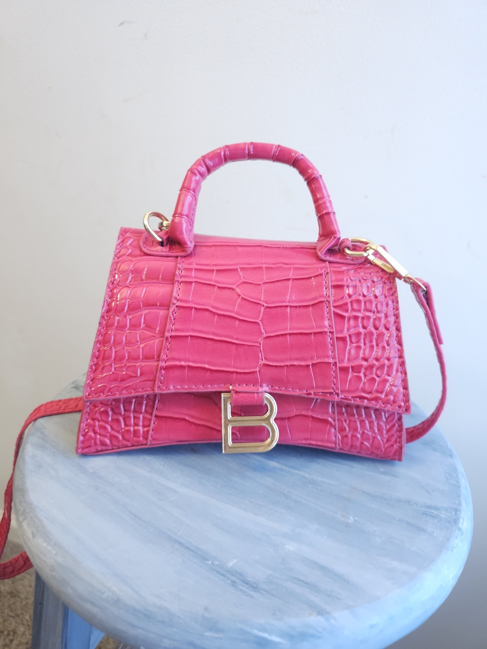 Pink Crocodile-Embossed Handbag